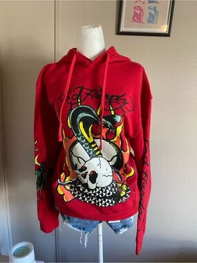 Red Y2K Ed hardy hoodie jacket